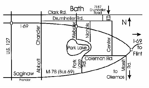 Map to the Michigan Sevalight Retreat Centre, located in Bath, near Lansing, Michigan